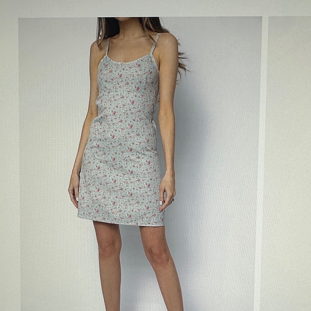 Denimist empire waist mini dress in light blue rose